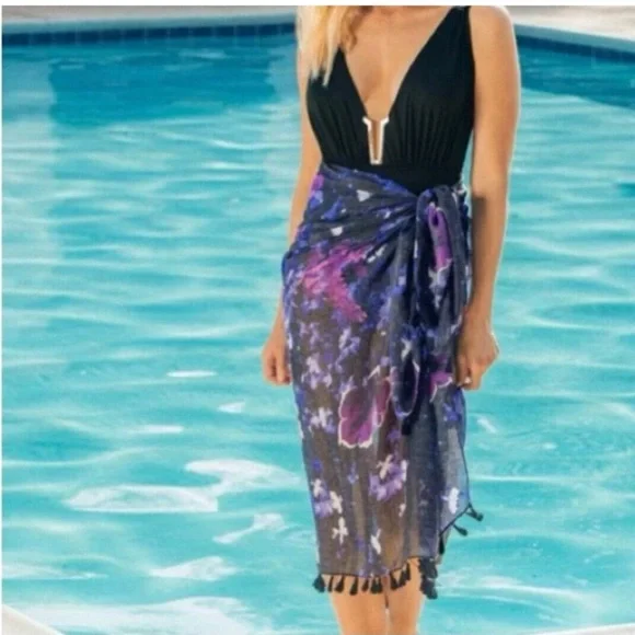 Peter Som Dream Floral Print Sarong in Meteorite Rachel Zoe Collab., NIP - Picture 1 of 3
